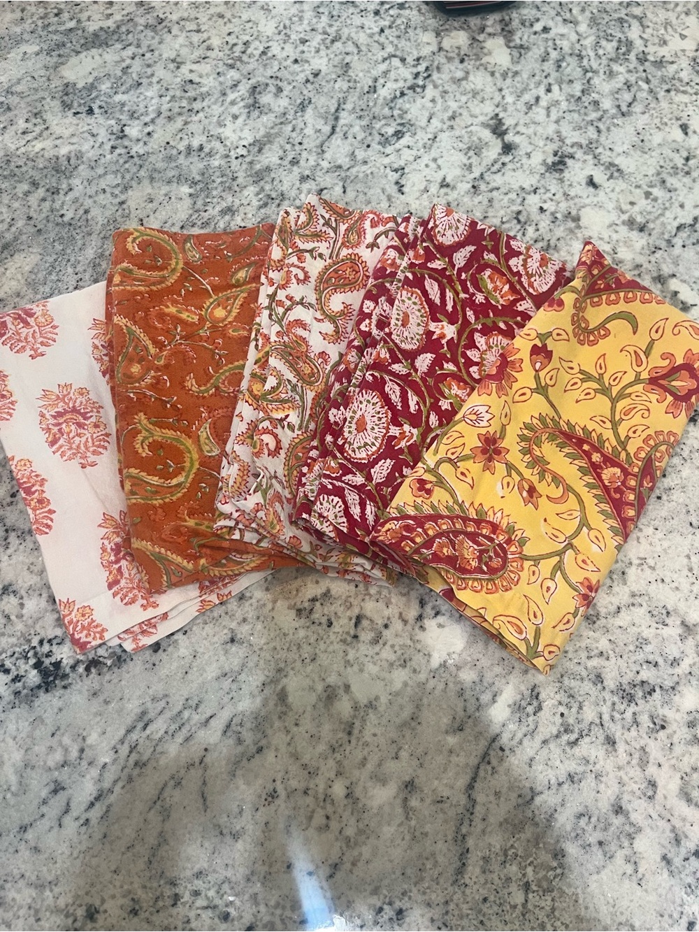 Pottery Barn Floral Paisley Cotton Cloth Napkins Set of 5 Coordinating Prints - Picture 9 of 9